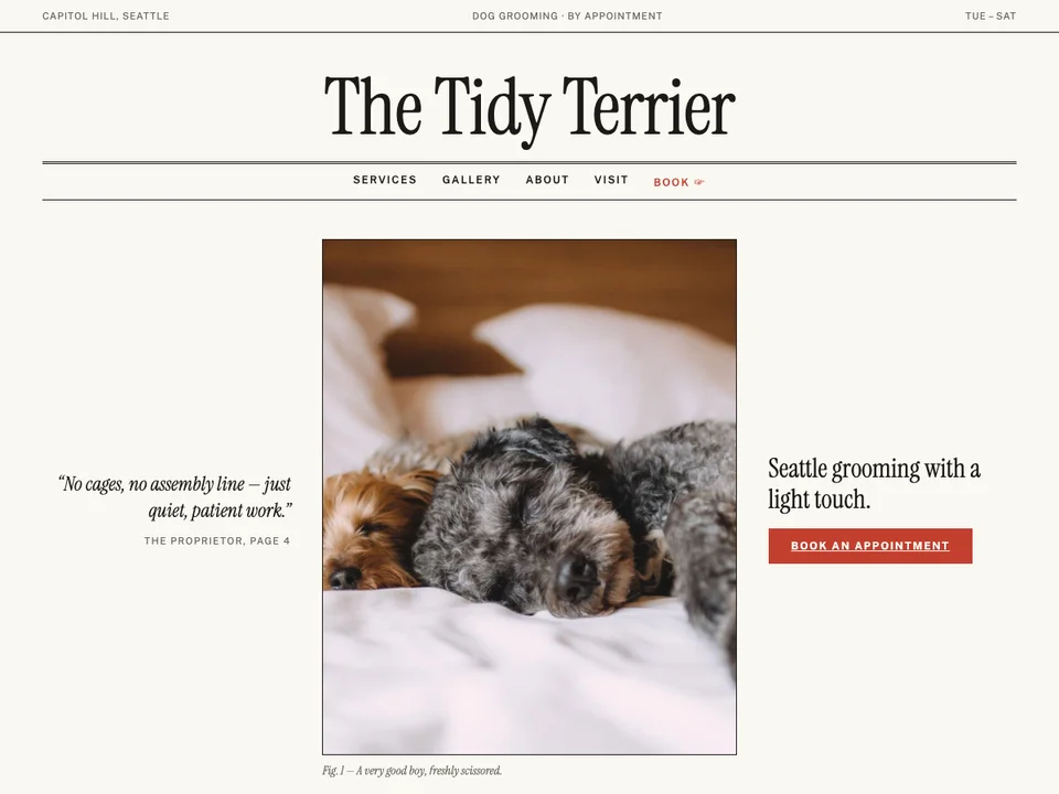 The Gazette template, a grooming site set like a newspaper front page