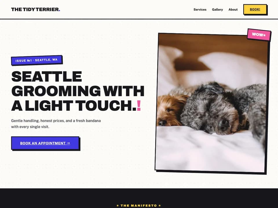 The Zine template, a cut-and-paste layout with overlapping photos